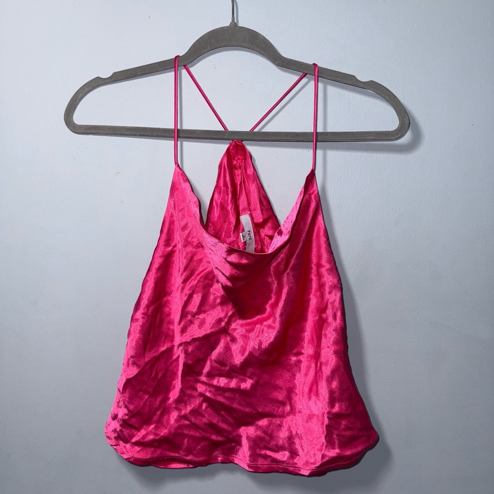 Fate Satin Pink cowl neck Strappy open back tank size small EUC